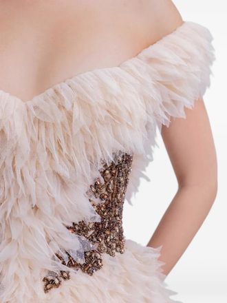 Gemy Maalouf off-shoulder ruffled dress - Neutrals