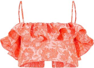 Rosie Assoulin Top a fiori con ruches - Arancione