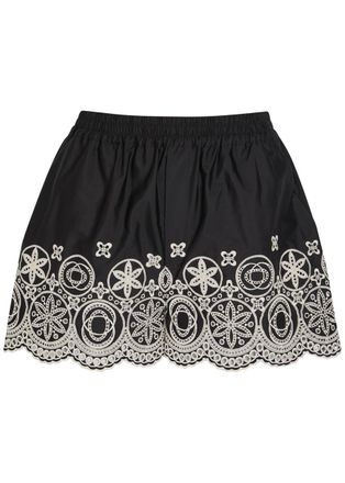 La DoubleJ LA Double J Embroidered Cotton-poplin Shorts - Black And White - XL (UK16 / XL)
