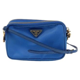 Prada Pre-owned Cross Body Bags, female, Blue, Size: ONE SIZE Pre-owned Triangle Logo Strap Shoulder Crossbody Bag