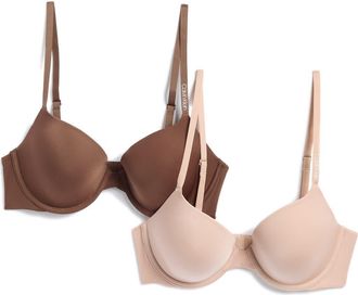 Calvin Klein Pure Micro Lightly Lined Demi Bra - Pack of 2 in Rich Espresso at Nordstrom Rack, Size 34B