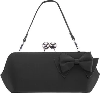 Nina Kenji Bow Satin Clutch in Black at Nordstrom