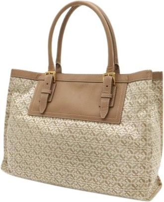 Loewe Pre-owned Anagram Leren Canvas Tote Bag - Dames - Vintage Shopper - Beige - ONE Size - Leer - Vintage