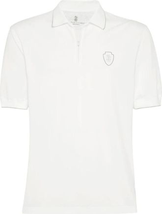 Brunello Cucinelli Techno piqu&eacute; poloshirt met halve rits - Heren - Tops - Wit - Maat: XL Piqu&eacute;