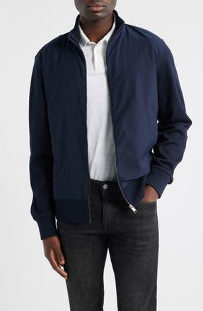 BOSS Shepherd Mixed Media Full Zip Sweatshirt in Dark Blue at Nordstrom Rack, Size X-Large