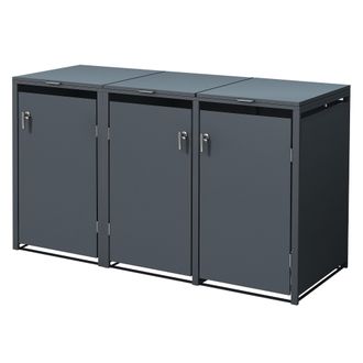 ML Design Ml-design Cobertizo Triple Para Ocultar Cubo De Basura 3x 240l Antracita 200x80x116,3cm Caseta De Acero Para Jard&iacute;n Exterior Contenedor Para 3 Cajas R