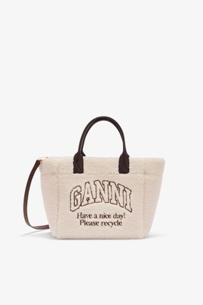 Ganni White Shearling Small Tote