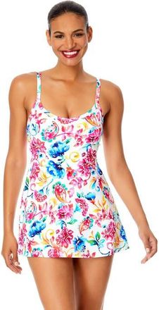 Anne Cole Womens Watercolor Paisley Classic Swim Dress at Nordstrom, Size 16