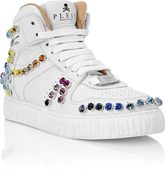 Philipp Plein Leather Hi-Top Sneakers Crystal