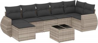 vidaXL Vidaxl - Set De Sof&aacute;s De Jard&iacute;n 8 Pzas Y Cojines Rat&aacute;n Sint&eacute;tico Gris