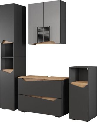 Vicco Conjunto De Muebles De Ba&ntilde;o Marelle, Antracita/artisan, 4 Partes, Vicco