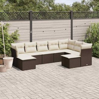 vidaXL Set De Sof&aacute;s De Jard&iacute;n 9 Pzas Y Cojines Rat&aacute;n Sint&eacute;tico Marr&oacute;n Vidaxl