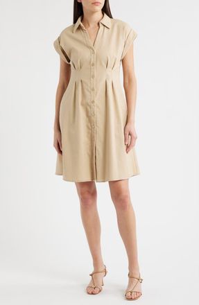 Julia Jordan Short Sleeve Shirtdress in Khaki at Nordstrom, Size 10