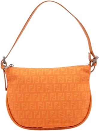 Fendi Pre-owned Shoulder Bags, female, Orange, Size: ONE SIZE Pre-owned Canvas Shoulder Bag