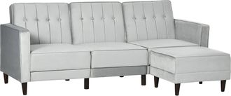 HOMCOM Corner Sofa Bed Reversible 3-Seater Sectional Sofa Set Velvet-Touch Sleeper Futon with Footstool - Light Grey | TJ Hughes
