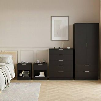 Home Discount Vida Designs Trega 4Pc Bedroom Set(1Dr Bedsidex2, 5Dr Chest, Wardrobe) in Black