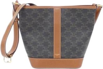 Celine Pre-owned Small Bucket Triomphe Canvas Shoulder Bag - Dames - Vintage Tas - Bruin - ONE Size - Leer - Vintage