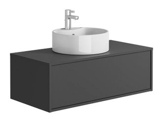 Vente-Unique Mueble de ba&ntilde;o flotante gris antracita con lavabo redondo - 94 cm - TEANA II