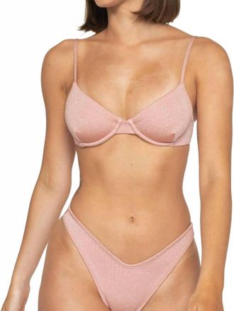 Montce Swim Binded Thong Bikini Bottom In Prima Pink Sparkle