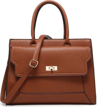 Generic Womens Structured Tote Handbag with Zip Top, Twist Lock Front Pocket, Top Handle & Adjustable Shoulder Strap, Large Everyday Work Bag (Brown)