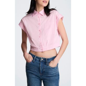 Kenneth Cole Cap Sleeve Crop Button-Up Shirt in Chintz Pink at Nordstrom, Size X-Small