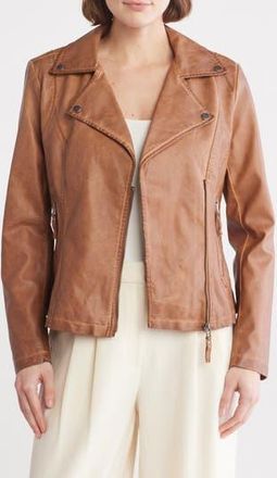 Max Studio MAXSTUDIO Washed Faux Leather Moto Jacket in Luggage Brown at Nordstrom Rack, Size X-Small