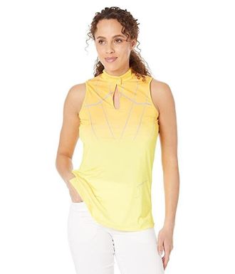 Jamie Sadock Top Womens Yellow Stretch Cyber Print Halter Neck Keyhole JDM503