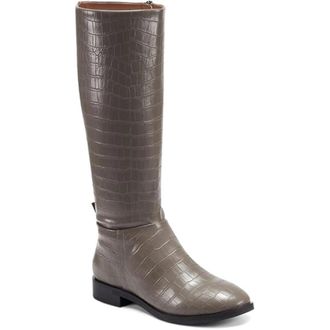 Aerosoles Berri Womens Gray Croco Round Toe Side Zip Knee High Boot Hawk3313