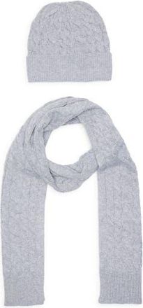 Treasure & Bond Cable Knit Scarf & Beanie Set in Grey at Nordstrom Rack