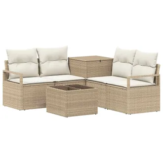 vidaXL Set Di Divani 6 Pz Beige E Bianco Crema Vidaxl