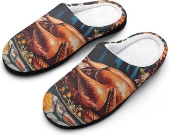 Generic Thanksgiving Day Turkeys Feasts Slippers Men Winter Warm Cotton Anti-Slip Indoor Slip-Ons House Shoes