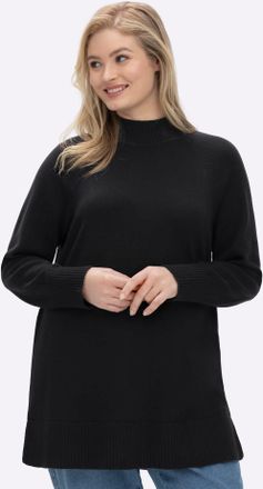 Sheego Streifenpullover SHEEGO Longpullover, Damen, Gr. 52/54, schwarz, 100% Baumwolle, unifarben, Pullover Streifenpullover