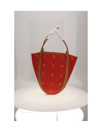 Celine Womens Bucket Bag Red-Orange Cotton Red/orange