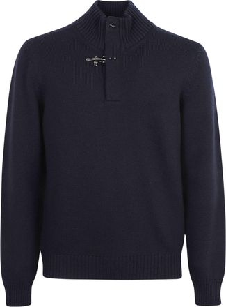 Fay Gancio High Collar Elbow-Patch Sweater