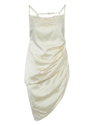 Jacquemus asymmetrical lace mini dress - Neutrals