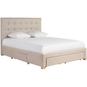 Miliboo Letto con cassetti matrimoniale 160x200 cm in tessuto beige RENO