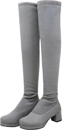 Generic Womens Stretch Pu Thick Heel Platform Flock Flock Synthetic Short Elastic Sleeve Shoes