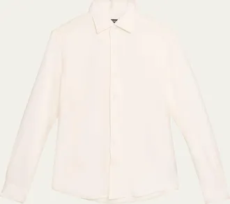 Ermenegildo Zegna Mens Silk, Linen, and Cotton Melange Long-Sleeve Shirt