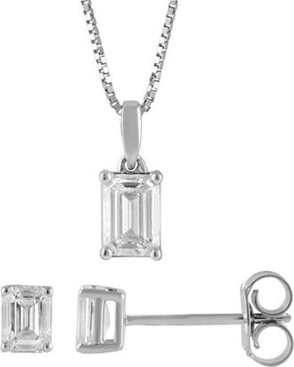 Grown Brilliance 1 Ctw Emerald Solitaire Lab Grown Diamond Pendant Earring Set in 14K White Gold, G Color, VS Clarity