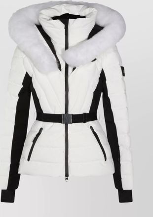Mackage quilted hooded jacket with belt and fur