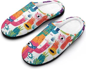 Generic Mexican Cactus Devil Eyes Slippers Men Winter Warm Cotton Anti-Slip Indoor Slip-Ons House Shoes