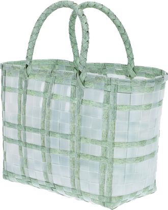 Cabilock Handwoven Jelly Tote Bag with Cylindrical Handle for Women Casual Shopping Beach Use Flexible Lightweight Hand Basket for Vegetables and Daily Carry S