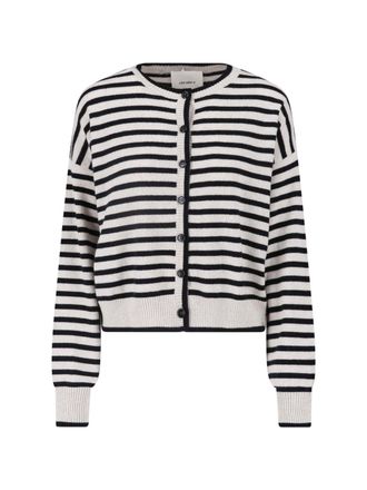 Lisa Yang Striped Cropped Button-Down Knit Sweater