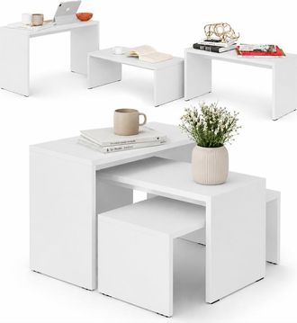 Decortie Tavolino Caffe Divano Salotto Rettangolare 3pz Design Moderno Legno Bianco