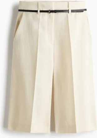 H&M Bermuda Shorts With Belt in Cream at Nordstrom, Size 16