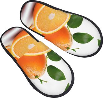 Generic Plush Mens Slipper Orange print House Slipper Breathable Ladies Slippers for Hotels Family Ladies L