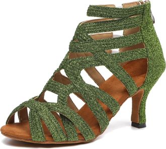 Minitoo Womens Sexy Ankle Boots Dance Shoes Strappy Fashion Party Prom Sandals L521 Green 7.5cm Heel UK 5.5
