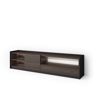Skraut Home Mueble tv efecto madera roble oscuro y negro 207x37x50cm con led