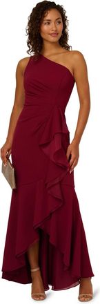 Adrianna Papell Womens Crepe One Shoulder Ruffle Gown - Red - Size 18 UK