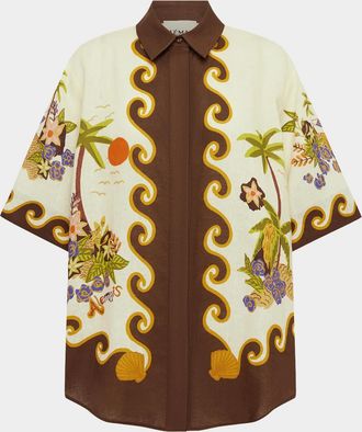 Alemais Island Cove Button-Front Linen Shirt